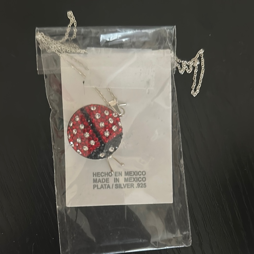 Red and Black Silver Pendant Necklace